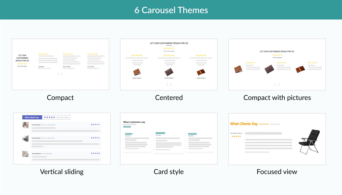 Judge.me Features - Choose among 6 carousel themes